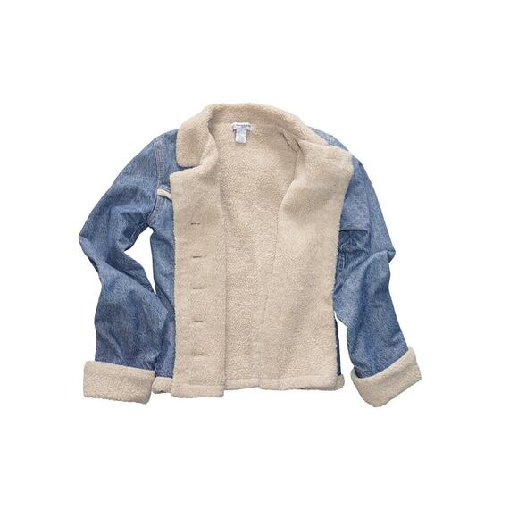 Vintage Anchor Blue Sherpa Lined Denim Jacket Women’s Size L (Missing Buttons) - Picture 8 of 10